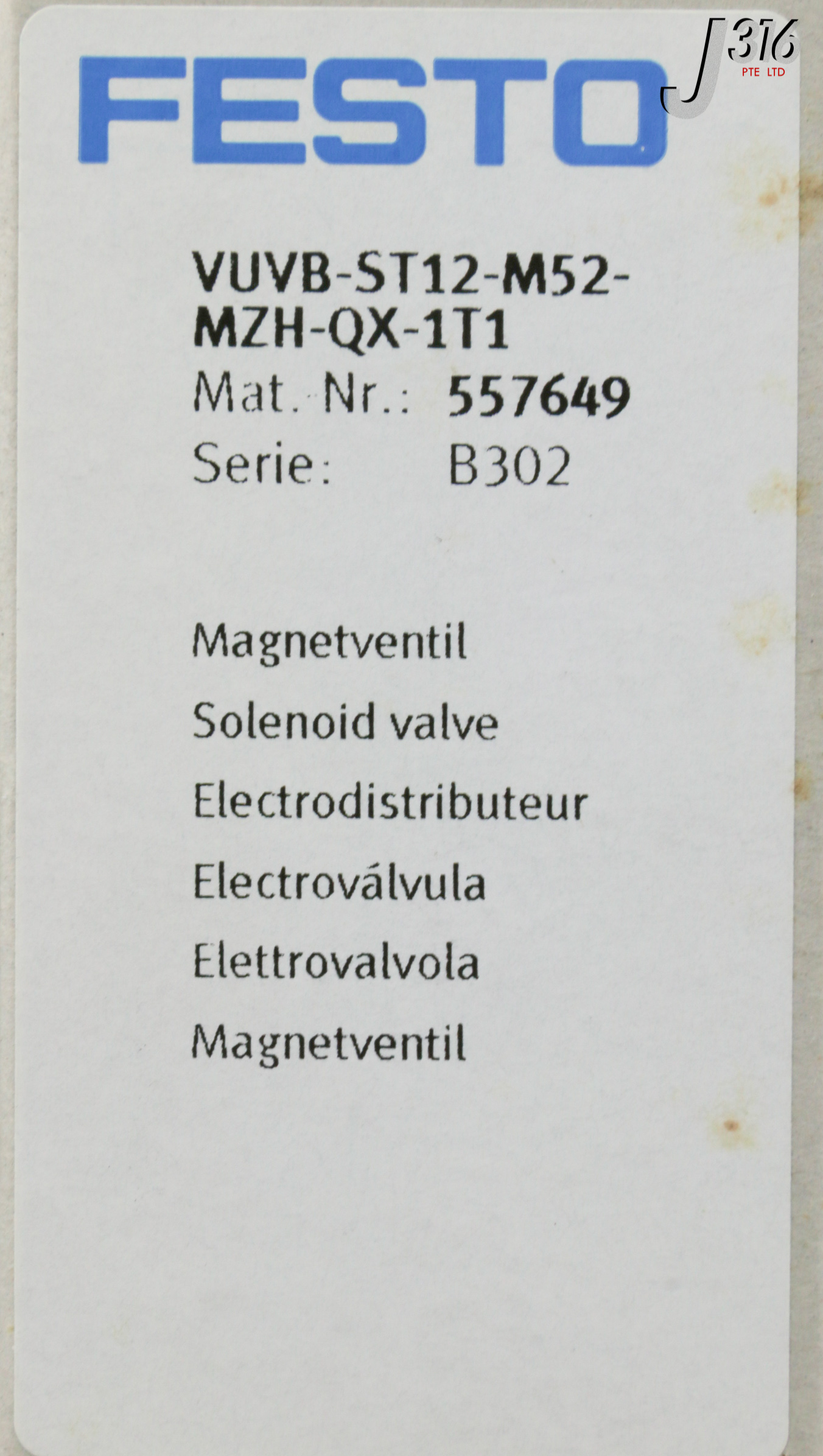 31481 FESTO SOLENOID VALVE, 557649 (NEW) VUVB-ST12-M52-MZH-QX-1T1